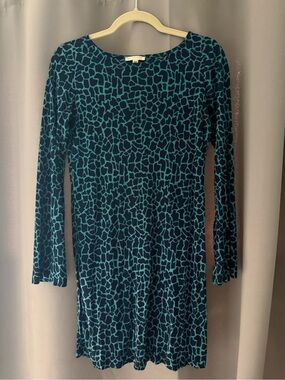 Josh Brody Teal and Black Long-Sleeve Patterned Dress